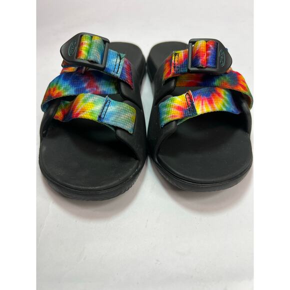 Chaco Kids Tie-Dye Slide Sandals, Black Sole, Adjustable Outdoor Summer Slip-Ons - Picture 4 of 10